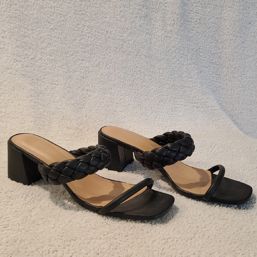Black Braided Block Heel Sandals
